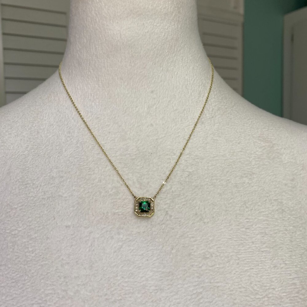 Melinda Maria Gold Necklace with Emerald Green Center Stone